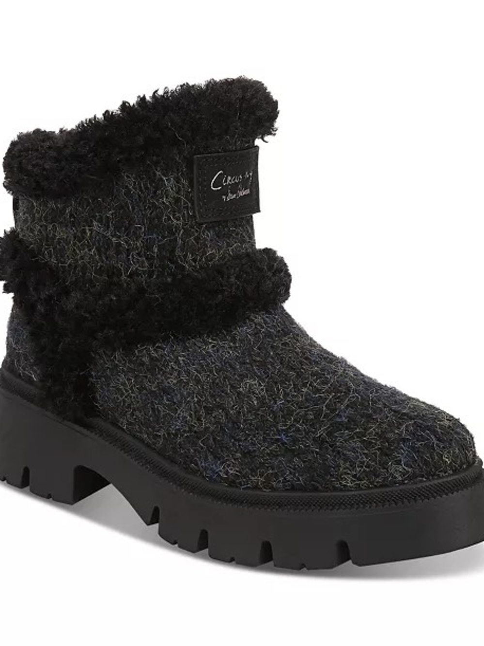 Sam Edelman Black Textured Faux-Shearling Lug Ankle Boot